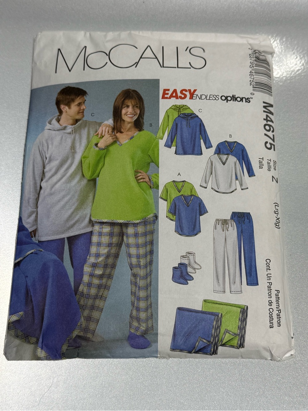 McCall’s M475 Sewing Pattern Tops, Pants, Socks and Blanket Unisex Uncut